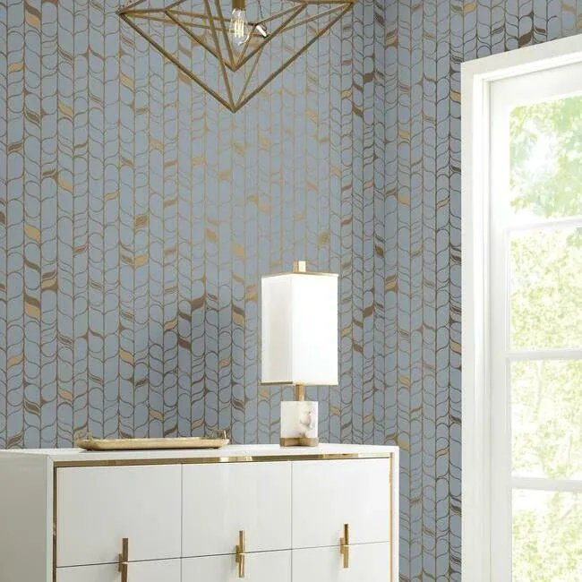 York Designer Series Perfect Petals Blue & Gold Wallpaper | Wallpaper Twins York Designer Series Perfect Petals Blue & Gold Wallpaper - SKU OS4202