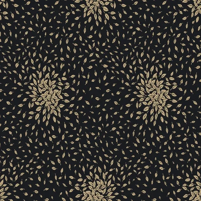 MD7102 | Petite Leaves Black & Gold Wallpaper
