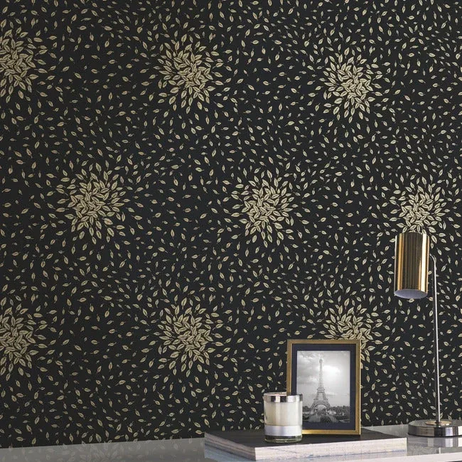 York Designer Series Petite Leaves Black & Gold Wallpaper | Wallpaper Twins York Designer Series Petite Leaves Black & Gold Wallpaper - SKU MD7102