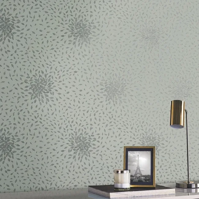 York Designer Series Petite Leaves Eucalyptus & Silver Wallpaper | Wallpaper Twins York Designer Series Petite Leaves Eucalyptus & Silver Wallpaper - SKU MD7104