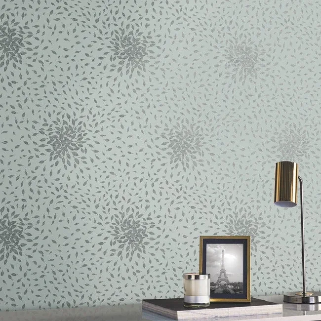 York Designer Series Petite Leaves Spa & Silver Wallpaper | Wallpaper Twins York Designer Series Petite Leaves Spa & Silver Wallpaper - SKU MD7101