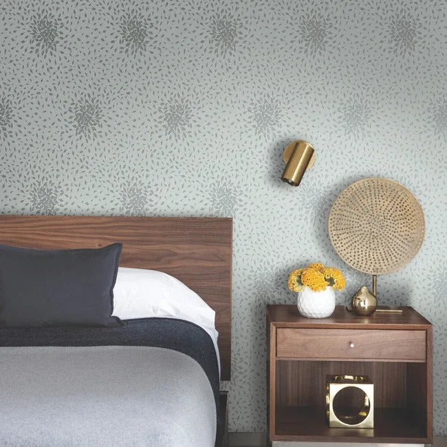 York Designer Series Petite Leaves Spa & Silver Wallpaper | Wallpaper Twins York Designer Series Petite Leaves Spa & Silver Wallpaper - SKU MD7101
