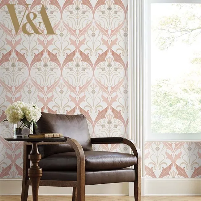 York Designer Series Pine Cone Ribbon Blush Wallpaper - SKU AC9175