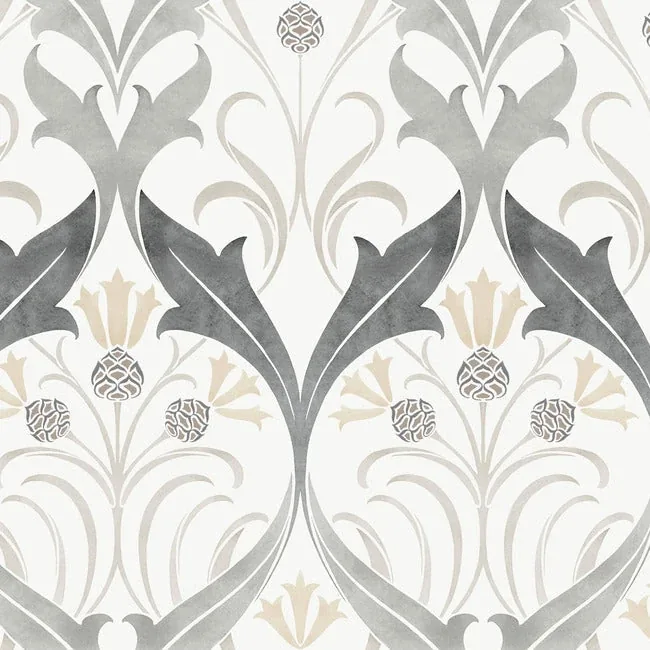 AC9174 | Pine Cone Ribbon Charcoal Metallic Wallpaper
