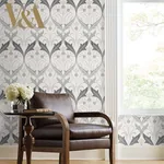 York Designer Series Pine Cone Ribbon Charcoal Metallic Wallpaper | Wallpaper Twins York Designer Series Pine Cone Ribbon Charcoal Metallic Wallpaper - SKU AC9174