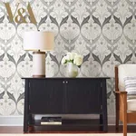 York Designer Series Pine Cone Ribbon Charcoal Metallic Wallpaper | Wallpaper Twins York Designer Series Pine Cone Ribbon Charcoal Metallic Wallpaper - SKU AC9174