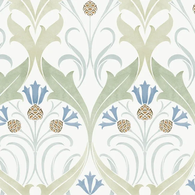 AC9173 | Pine Cone Ribbon Green & Blue Metallic Wallpaper