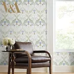 York Designer Series Pine Cone Ribbon Green & Blue Metallic Wallpaper - SKU AC9173