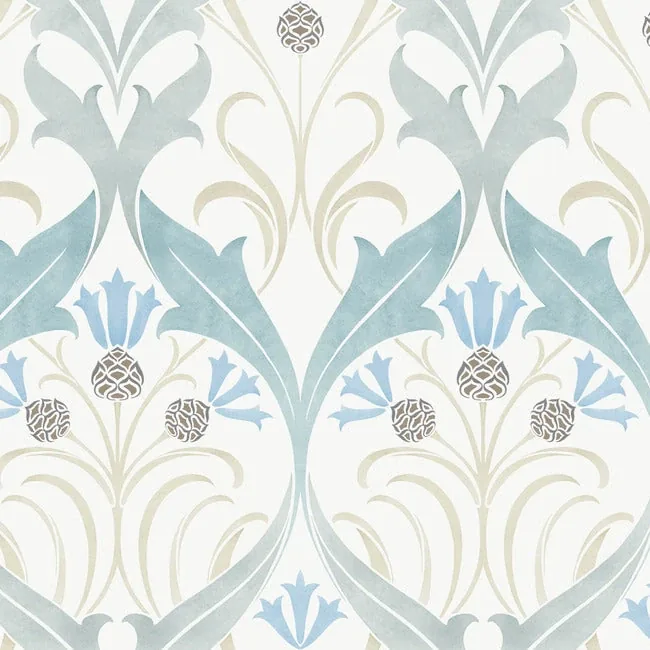 York Designer Series Pine Cone Ribbon Teal Wallpaper - SKU AC9171