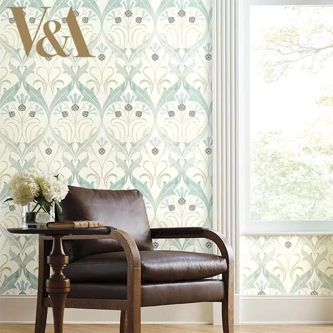 York Designer Series Pine Cone Ribbon Teal Wallpaper | Wallpaper Twins York Designer Series Pine Cone Ribbon Teal Wallpaper - SKU AC9171