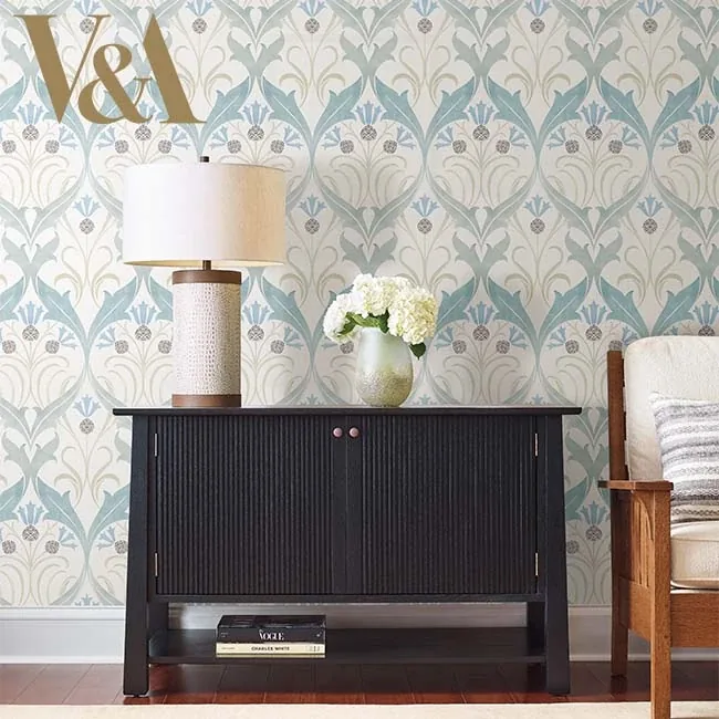 York Designer Series Pine Cone Ribbon Teal Wallpaper | Wallpaper Twins York Designer Series Pine Cone Ribbon Teal Wallpaper - SKU AC9171