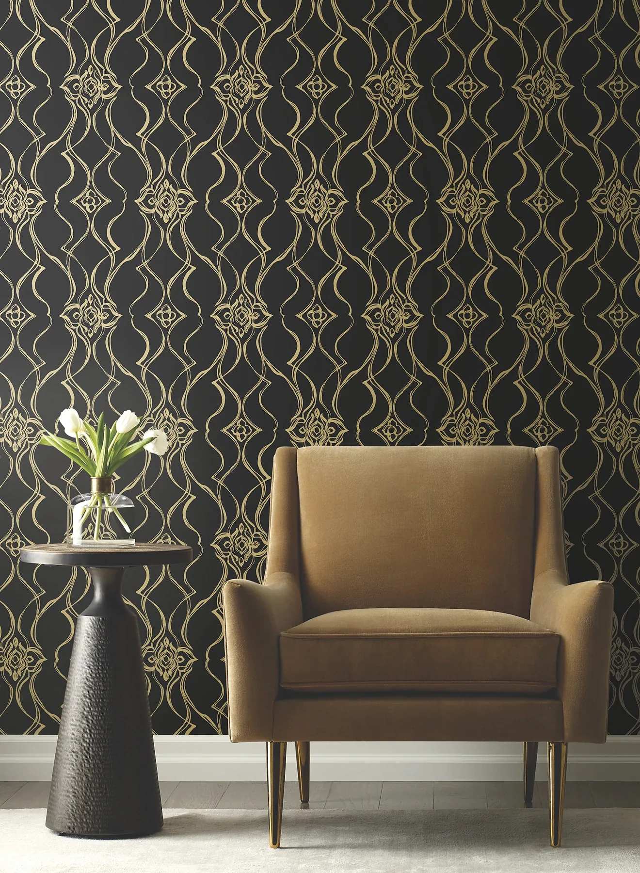 York Designer Series Pirouette Black & Gold Wallpaper | Wallpaper Twins York Designer Series Pirouette Black & Gold Wallpaper - SKU DF3371