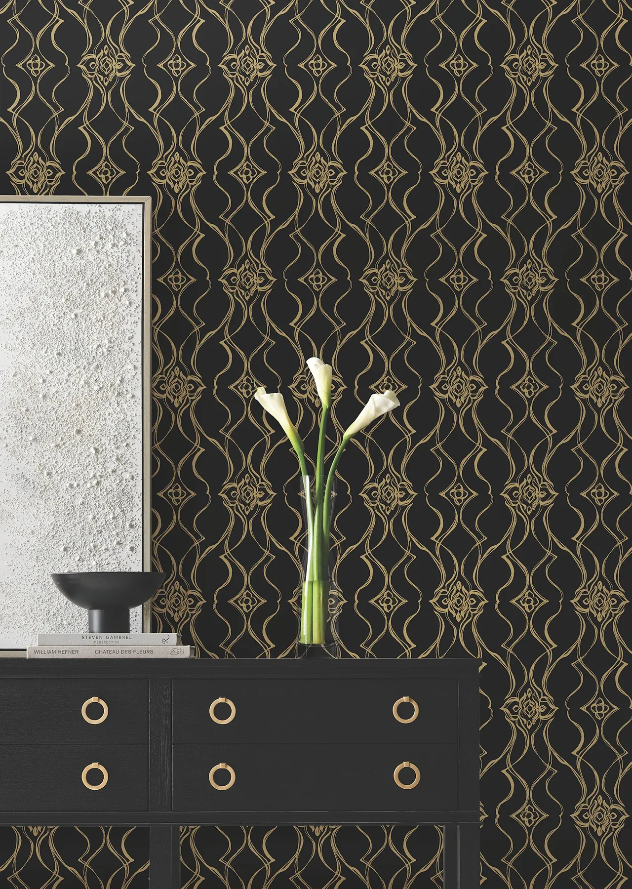 York Designer Series Pirouette Black & Gold Wallpaper | Wallpaper Twins York Designer Series Pirouette Black & Gold Wallpaper - SKU DF3371