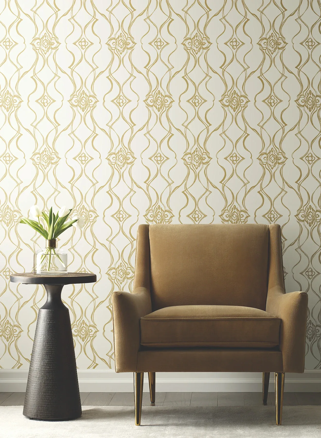 York Designer Series Pirouette White & Gold Wallpaper | Wallpaper Twins York Designer Series Pirouette White & Gold Wallpaper - SKU DF3372