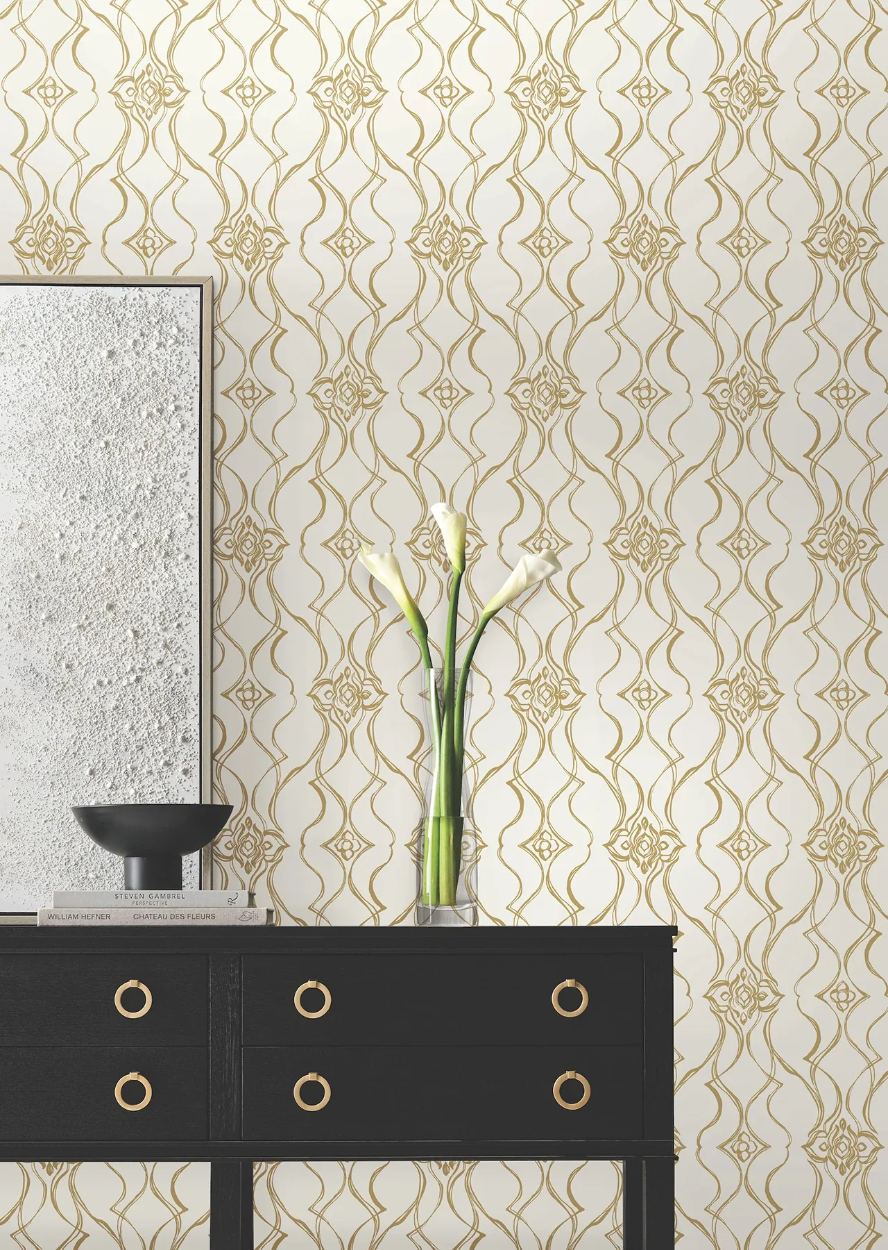 York Designer Series Pirouette White & Gold Wallpaper | Wallpaper Twins York Designer Series Pirouette White & Gold Wallpaper - SKU DF3372