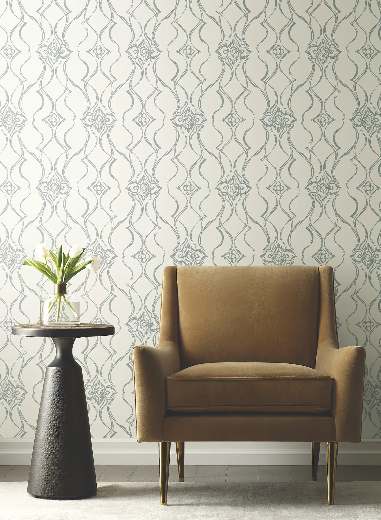 York Designer Series Pirouette White & Silver Wallpaper - SKU DF3373