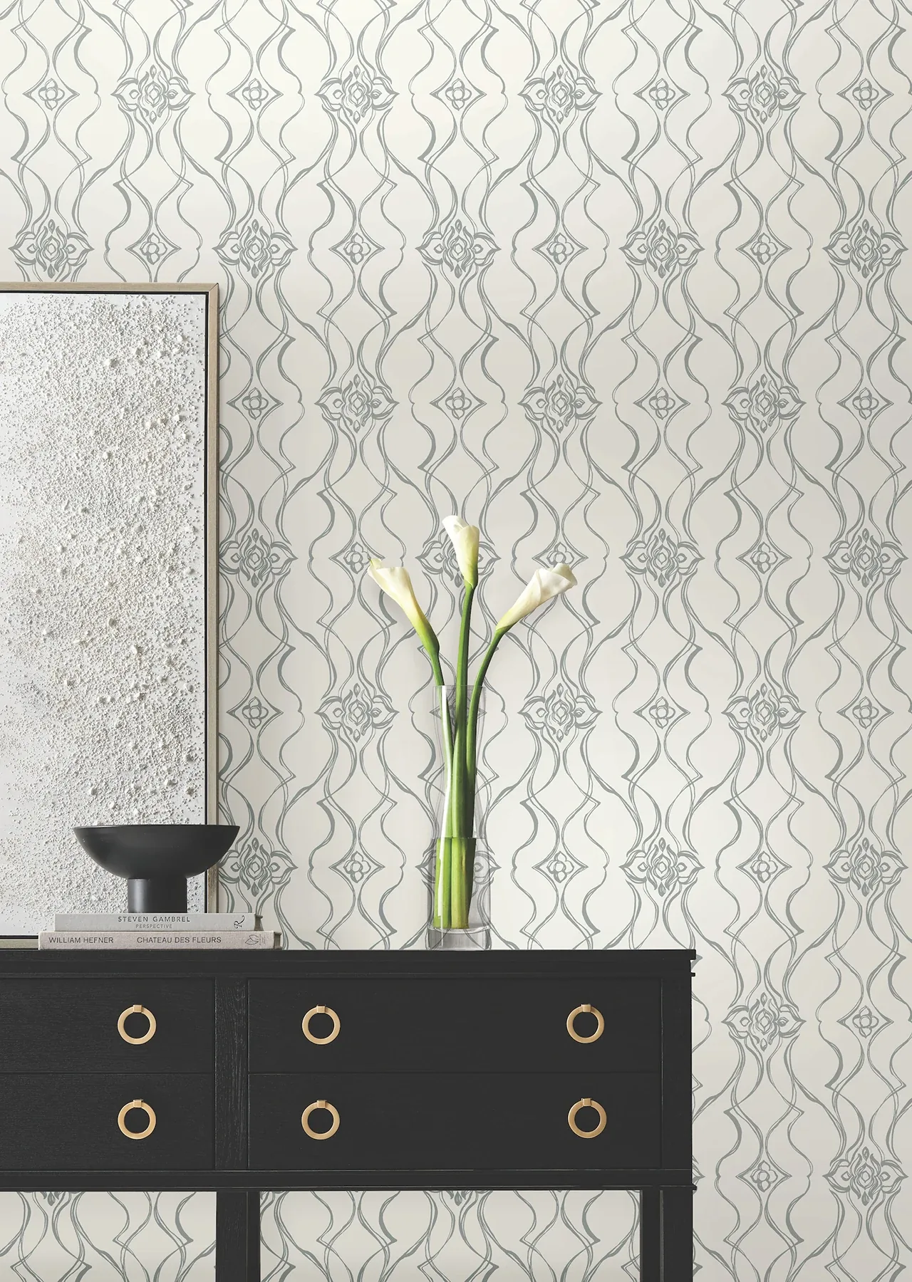 York Designer Series Pirouette White & Silver Wallpaper - SKU DF3373