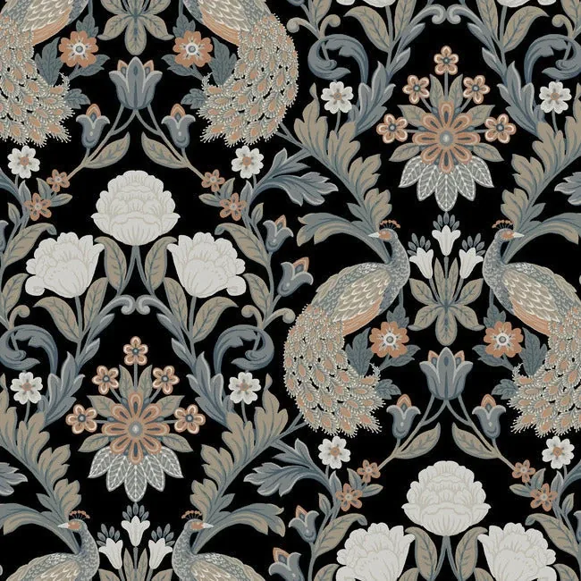 York Designer Series Plume Dynasty Black Wallpaper - SKU AC9101