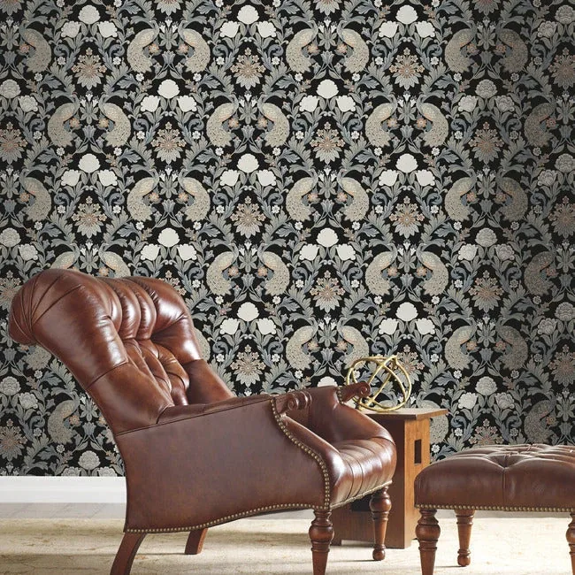 York Designer Series Plume Dynasty Black Wallpaper - SKU AC9101