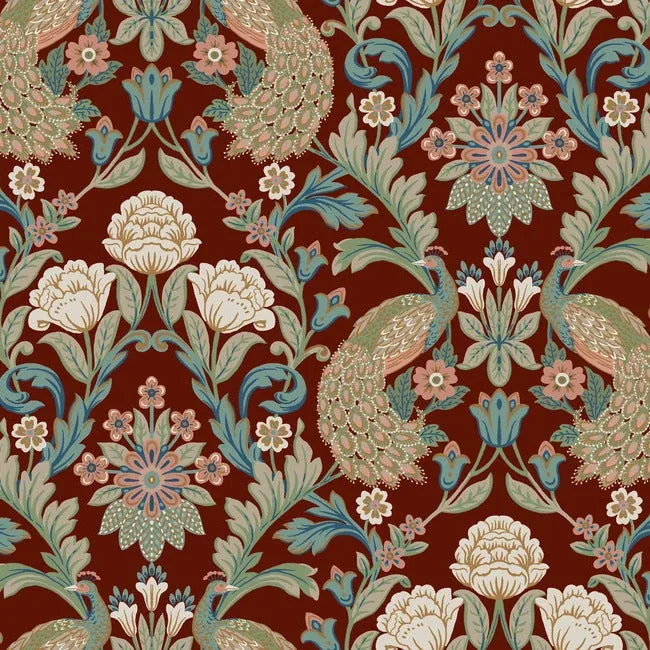 AC9106 | Plume Dynasty Red Metallic Wallpaper