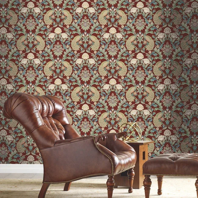 York Designer Series Plume Dynasty Red Metallic Wallpaper | Wallpaper Twins York Designer Series Plume Dynasty Red Metallic Wallpaper - SKU AC9106