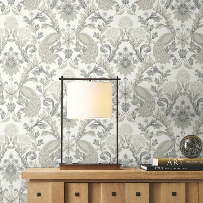 York Designer Series Plume Dynasty White & Neutral Metallic Wallpaper | Wallpaper Twins York Designer Series Plume Dynasty White & Neutral Metallic Wallpaper - SKU AC9102