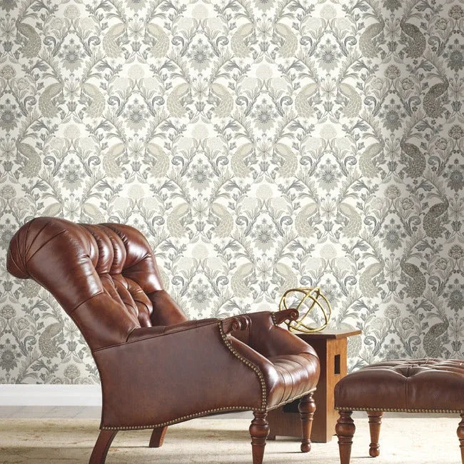 York Designer Series Plume Dynasty White & Neutral Metallic Wallpaper | Wallpaper Twins York Designer Series Plume Dynasty White & Neutral Metallic Wallpaper - SKU AC9102