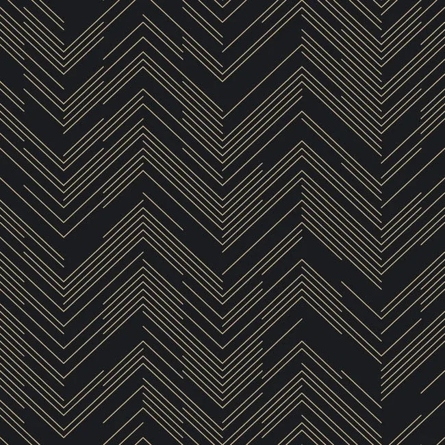 York Designer Series Polished Chevron Black & Gold Wallpaper - SKU MD7221
