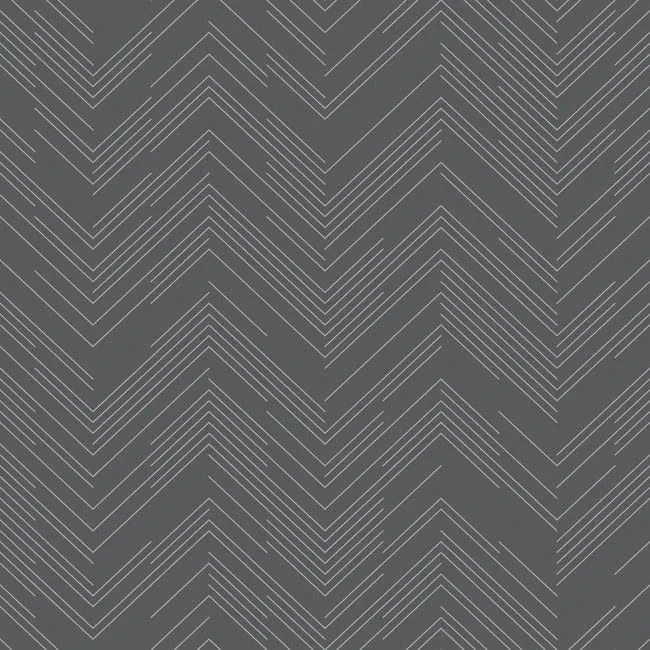 MD7226 | Polished Chevron Charcoal & Silver Wallpaper