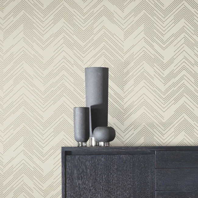 York Designer Series Polished Chevron Cream & Gold Wallpaper - SKU MD7225