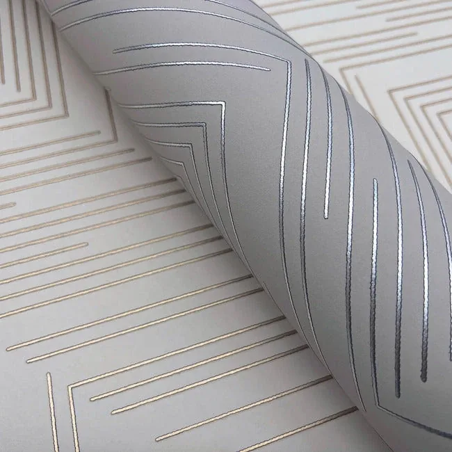 York Designer Series Polished Chevron Taupe & Silver Wallpaper - SKU MD7227