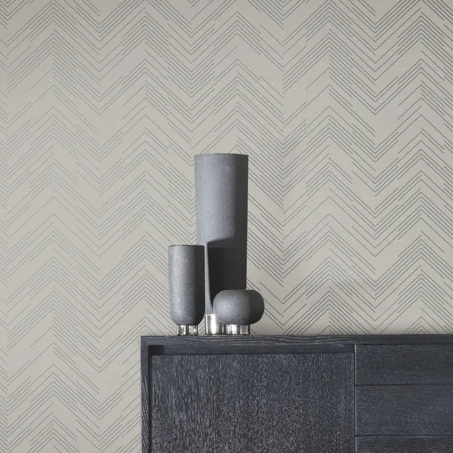 York Designer Series Polished Chevron Taupe & Silver Wallpaper - SKU MD7227