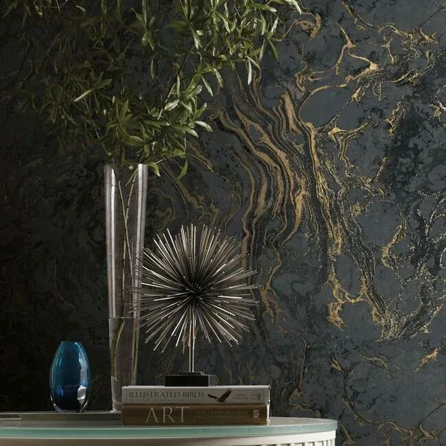 York Designer Series Polished Marble Black Wallpaper | Wallpaper Twins York Designer Series Polished Marble Black Wallpaper - SKU KT2224