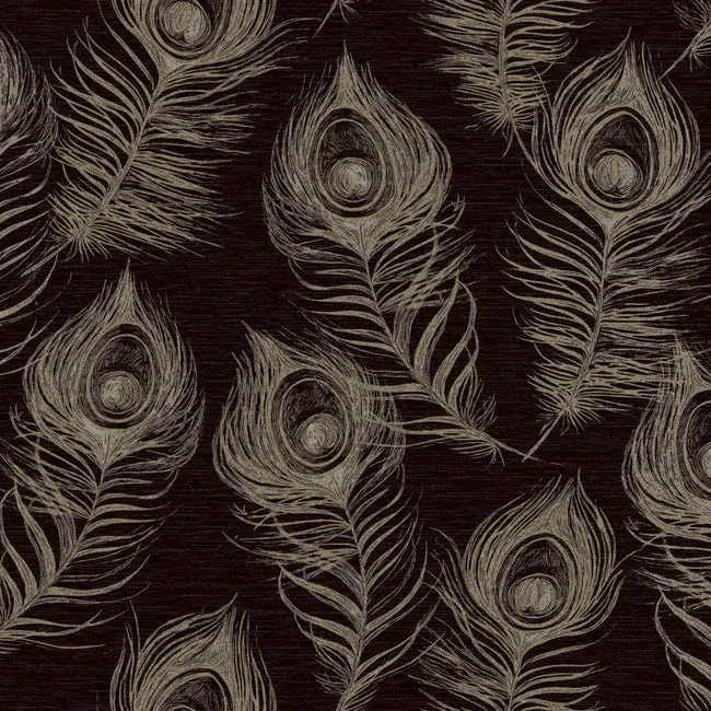 York Designer Series Regal Peacock Black Wallpaper - SKU EV3942