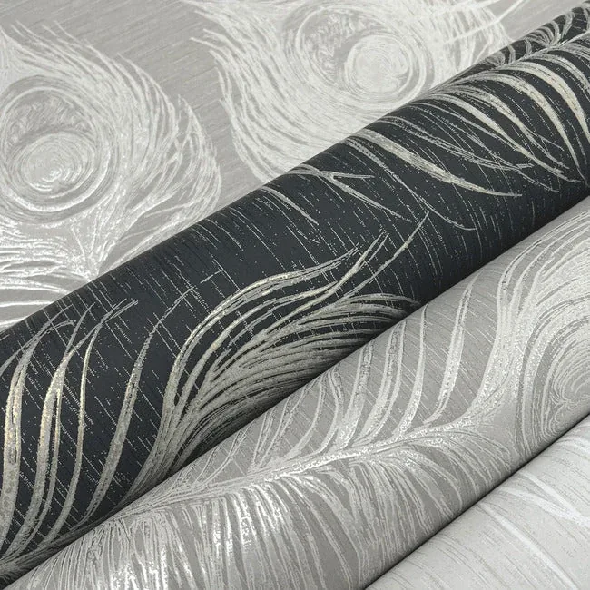 York Designer Series Regal Peacock Black Wallpaper - SKU EV3942