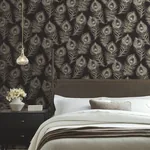 York Designer Series Regal Peacock Black Wallpaper - SKU EV3942