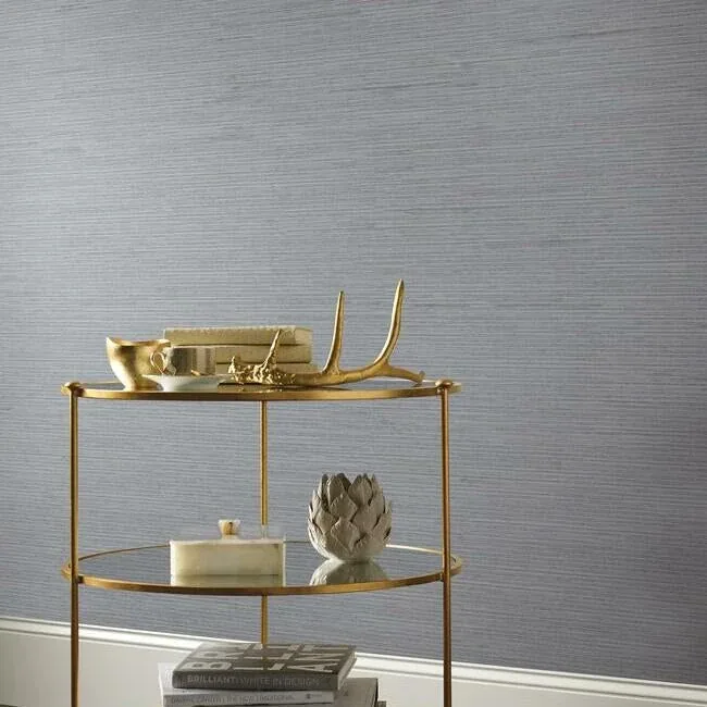York Designer Series Ribbon Bamboo Blue & Silver Metallic Wallpaper - SKU DD3834