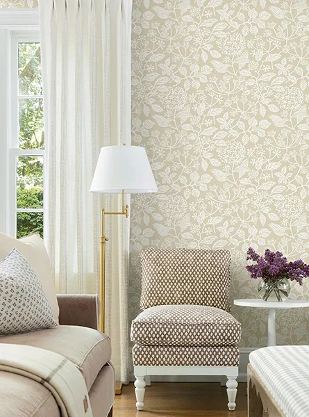 York Designer Series Rowen Beige Botanical Wallpaper - SKU VP1345