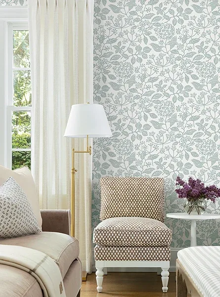 York Designer Series Rowen Light Blue Botanical Wallpaper - SKU VP1346