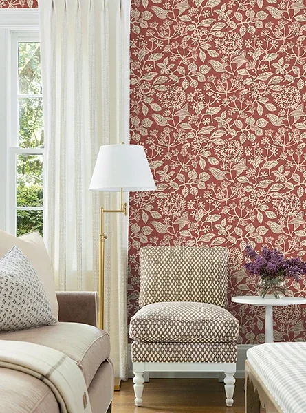 York Designer Series Rowen Ruby Botanical Wallpaper - SKU VP1342