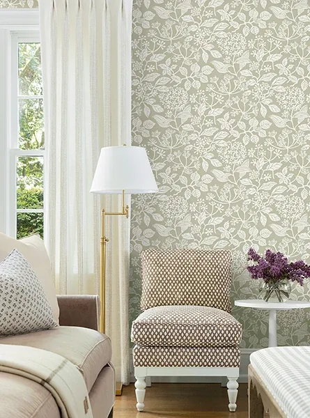 York Designer Series Rowen Taupe Botanical Wallpaper - SKU VP1344