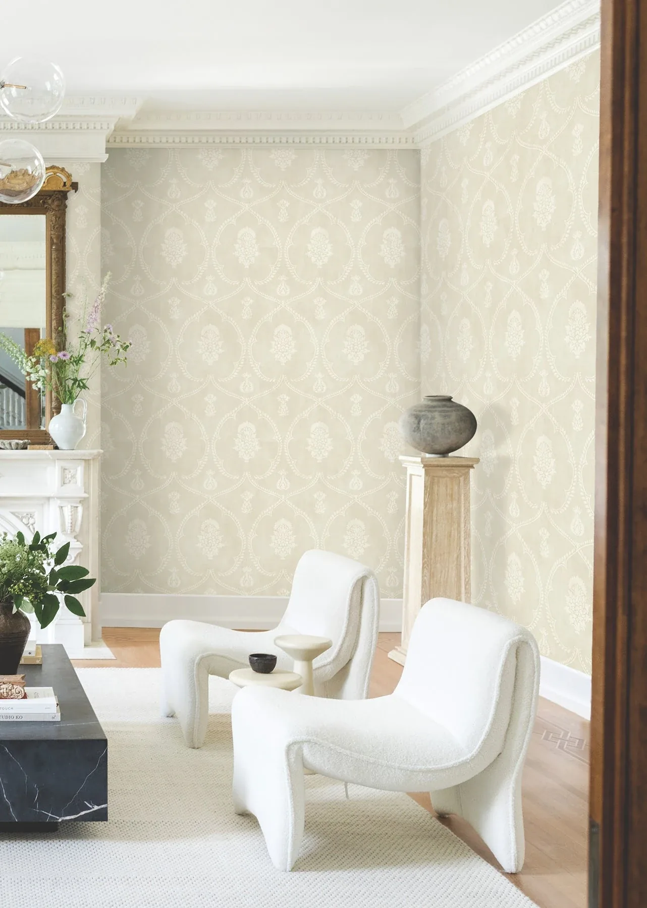 York Designer Series Royal Damask Beige Wallpaper | Wallpaper Twins York Designer Series Royal Damask Beige Wallpaper - SKU MX9641