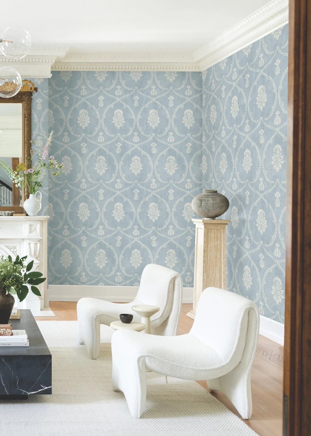 York Designer Series Royal Damask Blue Wallpaper | Wallpaper Twins York Designer Series Royal Damask Blue Wallpaper - SKU MX9644