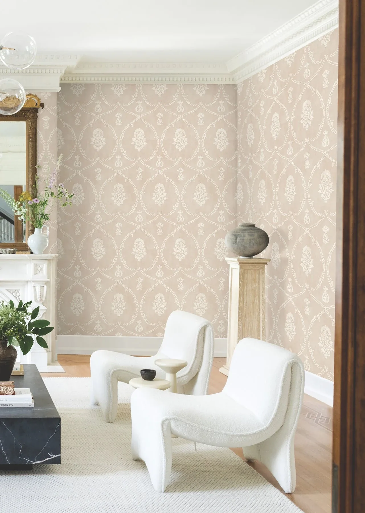 York Designer Series Royal Damask Blush Wallpaper | Wallpaper Twins York Designer Series Royal Damask Blush Wallpaper - SKU MX9646