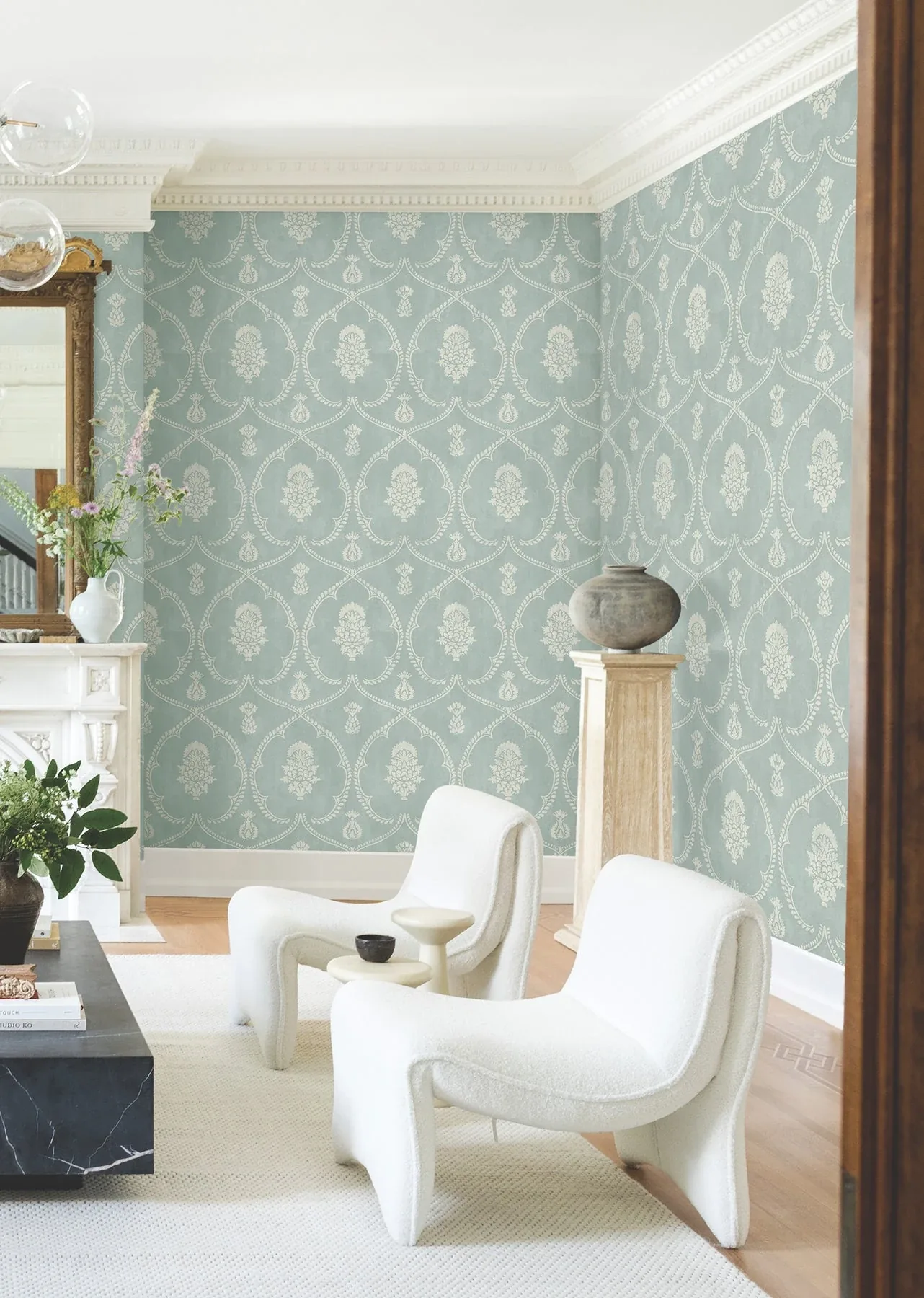 York Designer Series Royal Damask Jade Wallpaper | Wallpaper Twins York Designer Series Royal Damask Jade Wallpaper - SKU MX9645
