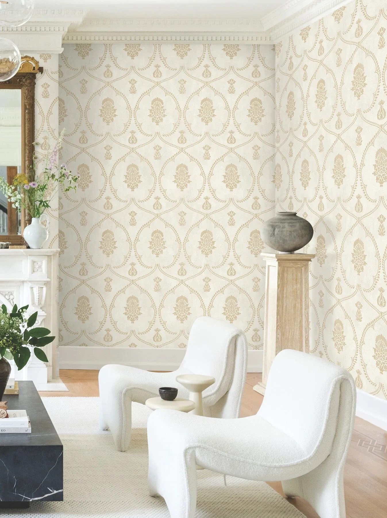 York Designer Series Royal Damask Soft Gold Wallpaper | Wallpaper Twins York Designer Series Royal Damask Soft Gold Wallpaper - SKU MX9643