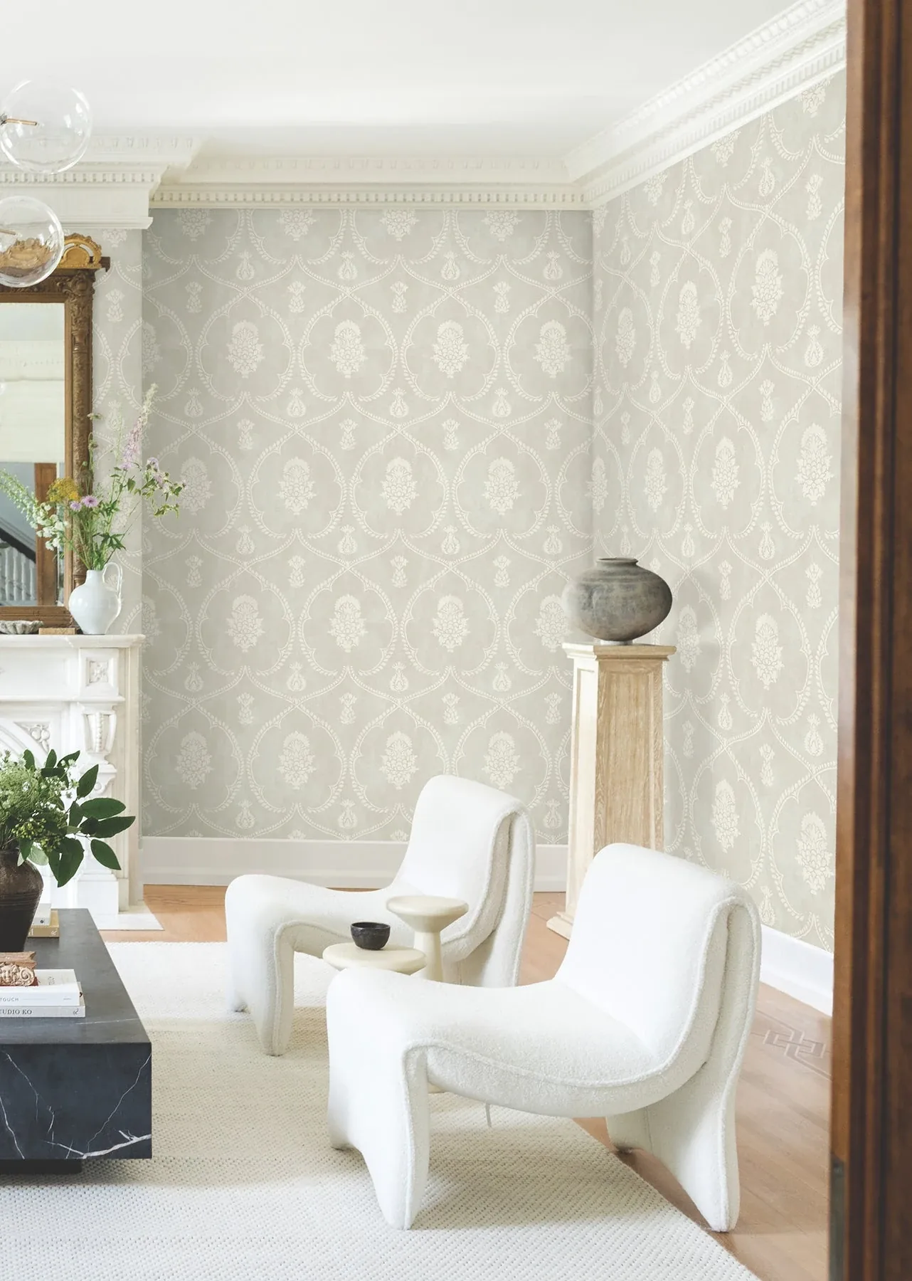 York Designer Series Royal Damask Soft Grey Wallpaper | Wallpaper Twins York Designer Series Royal Damask Soft Grey Wallpaper - SKU MX9642