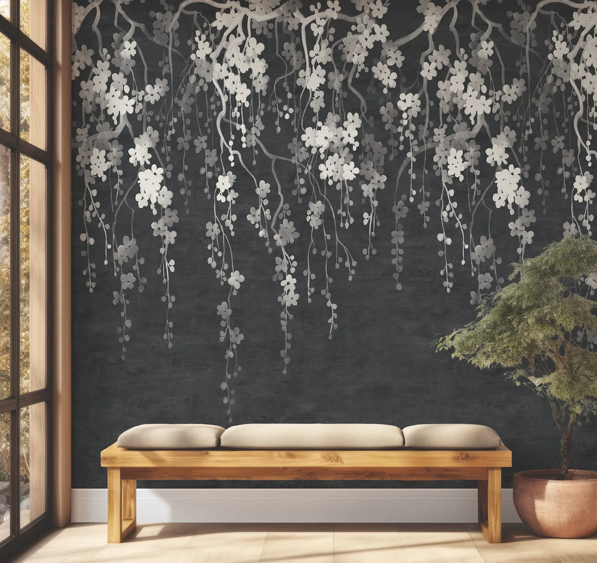 York Designer Series Sakura Blooms Black Wall Mural | Wallpaper Twins York Designer Series Sakura Blooms Black Wall Mural - SKU ZA8058M