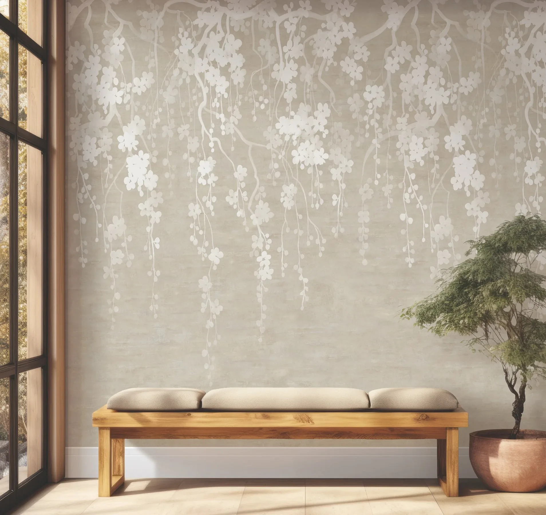 York Designer Series Sakura Blooms Neutral Wall Mural | Wallpaper Twins York Designer Series Sakura Blooms Neutral Wall Mural - SKU ZA8059M