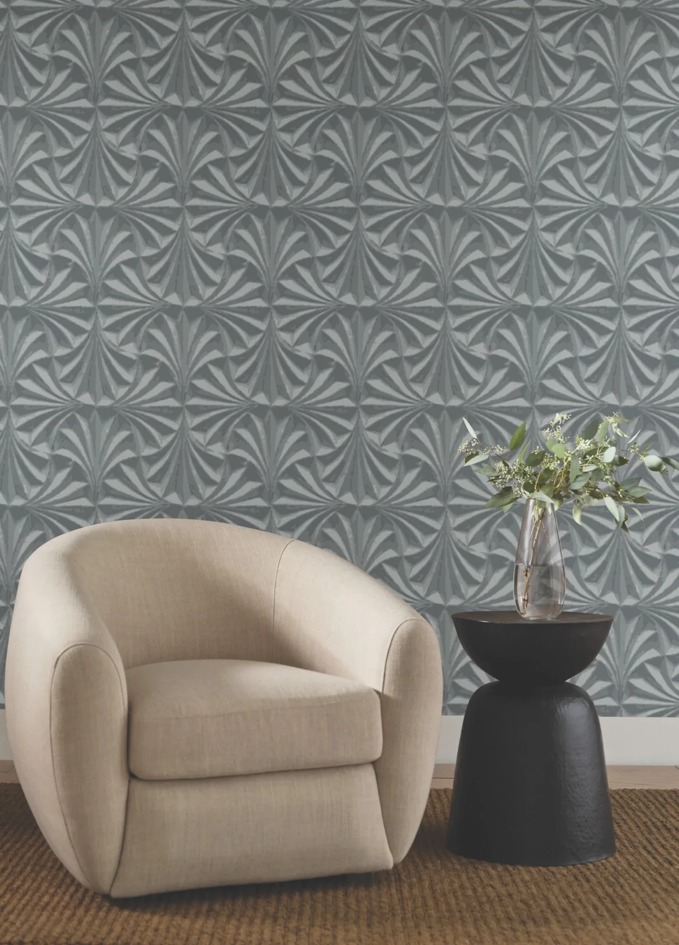 York Designer Series Sculpted Charcoal Fans Wallpaper | Wallpaper Twins York Designer Series Sculpted Charcoal Fans Wallpaper - SKU NT6127